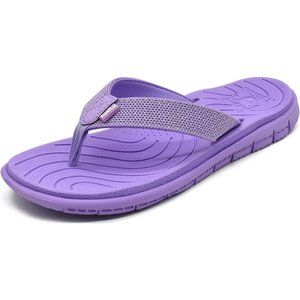 Kuailu Women's Non-slip Casual Flip Flop Thong Sandals-Purple